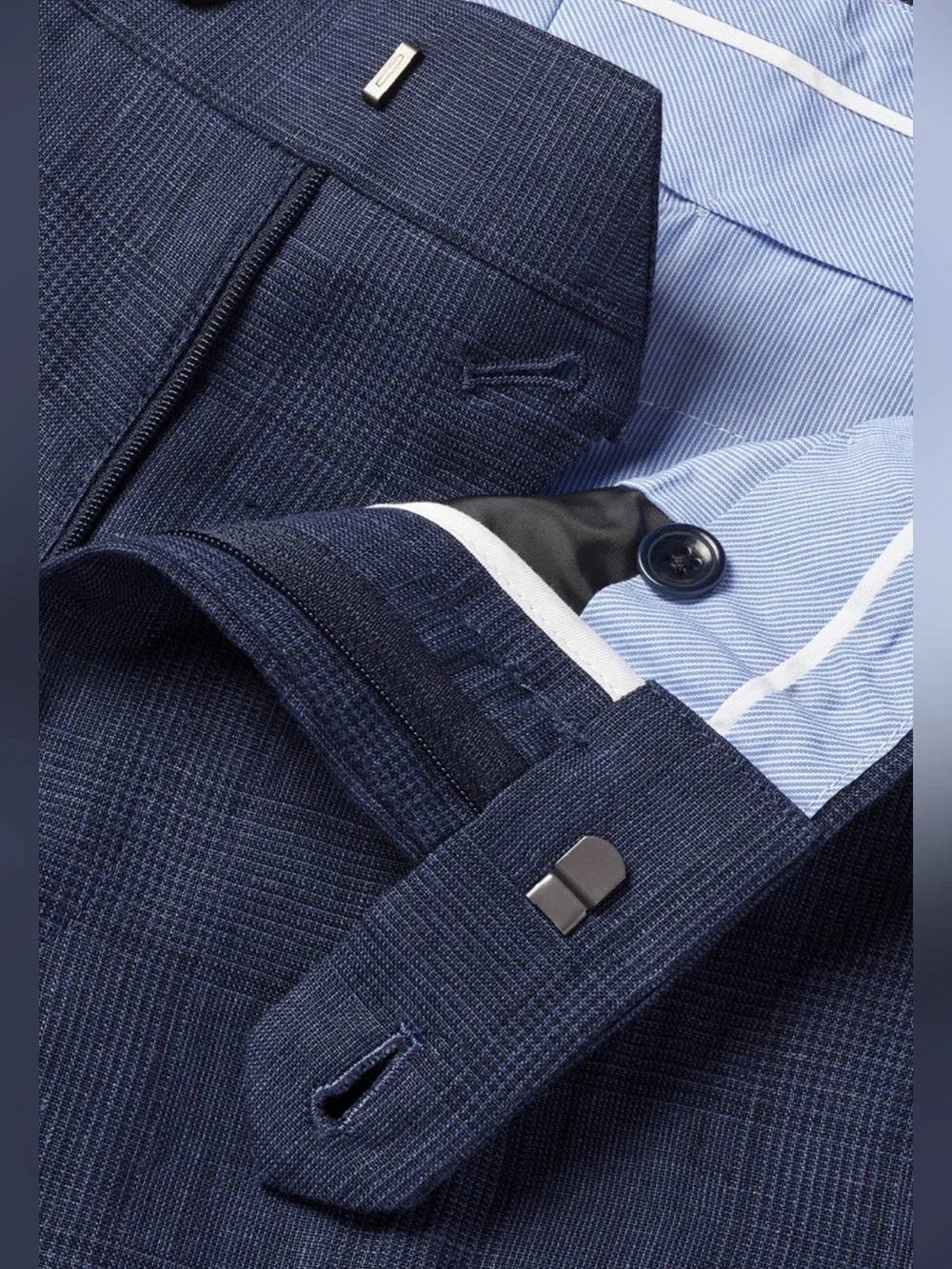 Charles Tyrwhitt Pure Linen Check Pants Blue 32w/32L NWT